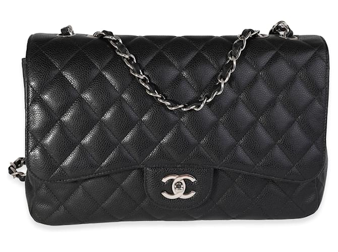 Chanel Black Quilted Caviar Jumbo Classic Single Flap Bag Negro Cuero  ref.637032