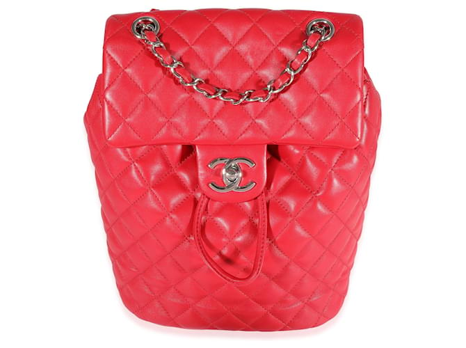 CHANEL Lambskin Quilted Small Urban Spirit Backpack Red