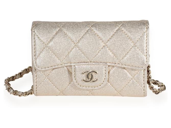 Chanel Gold Metallic Quilted Lambskin Mini Flap Chain Belt Bag  Golden  ref.637052