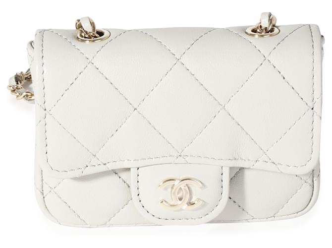 Chanel Grey Quilted Lambskin Mini Chain Belt Bag  White Leather  ref.637067