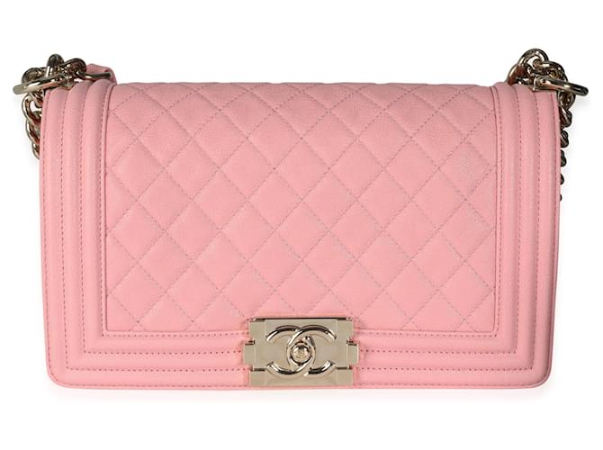 Boy Chanel Mittelgroße Jungentasche aus gestepptem Ziegenleder in Rosa Pink  ref.637074