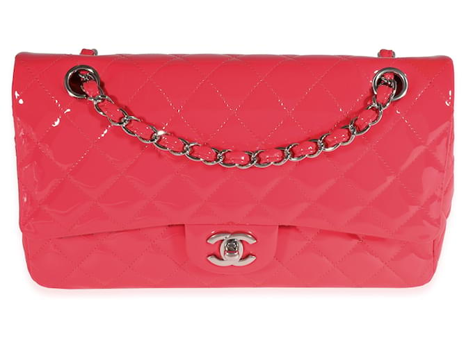 Bolsa Chanel Candy Pink acolchoada couro envernizado médio com aba com forro clássico Rosa  ref.637081