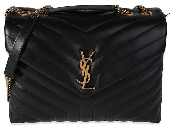 Saint Laurent Black Matelasse Leather Medium Loulou Flap Bag  ref.637089