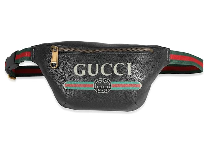 Gucci Black Grained Calfskin Logo Print Small Belt Bag  Leather  ref.637103