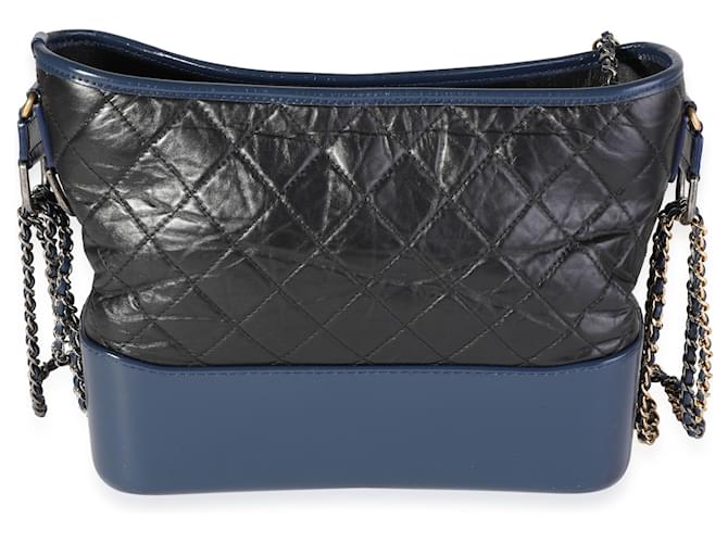 Chanel Black & Blue Quilted Aged Calfskin Large Gabrielle Hobo  Leather  ref.637121
