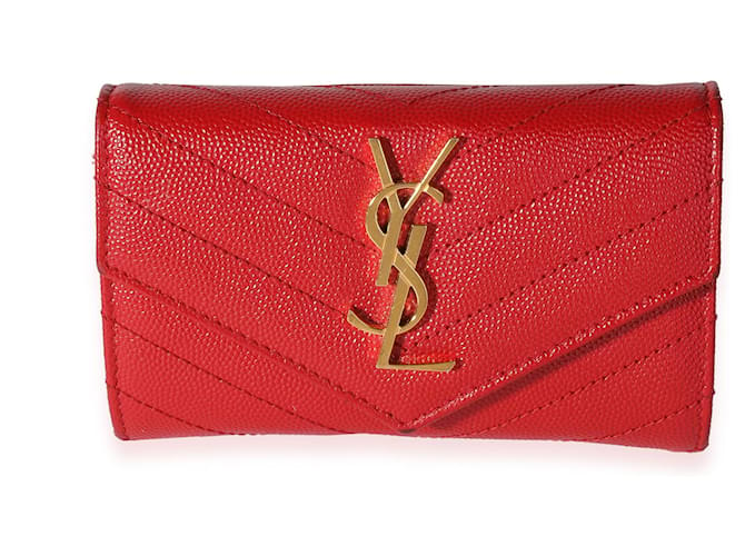 Carteira compacta Saint Laurent Red Grain De Poudre Monogram Vermelho  ref.637132