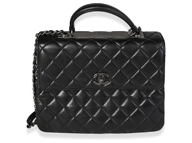 Chanel Black Quilted Lambskin Large Trendy Top Handle Bag  Leather  ref.637138