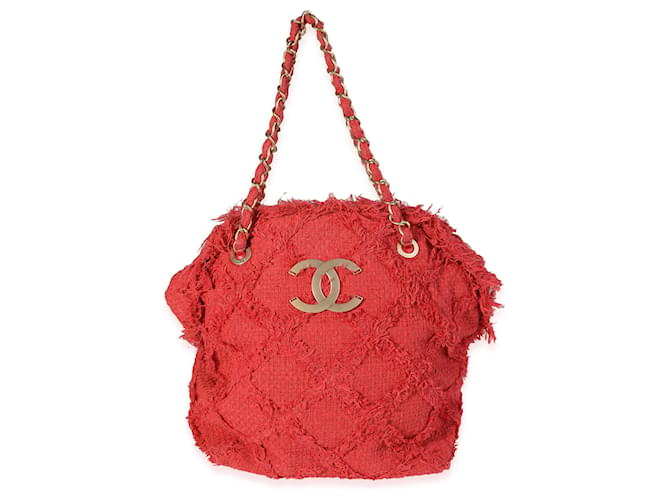 Chanel rote Tweed-Natur-Cc-Tasche  ref.637166