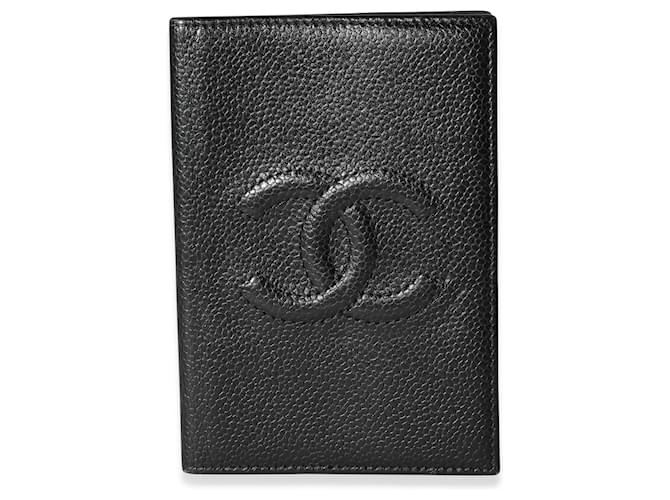 Timeless Estojo de passaporte atemporal Chanel Black Caviar Preto Couro  ref.637192