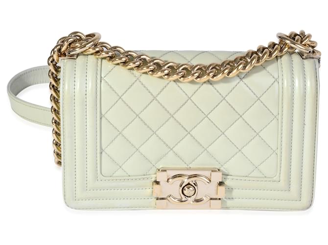 Chanel Light Green Quilted Patent Leather Small Boy Bag  ref.637198