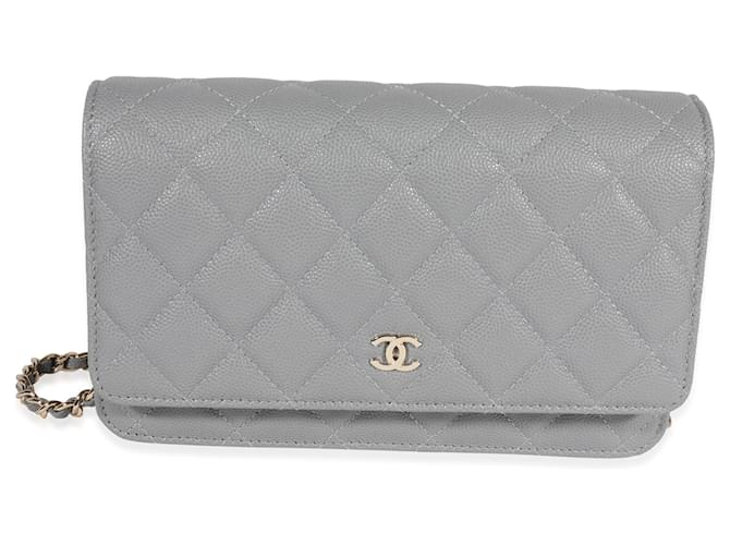 Chanel Grey Quilted Caviar Wallet On Chain Grau Leder  ref.637219