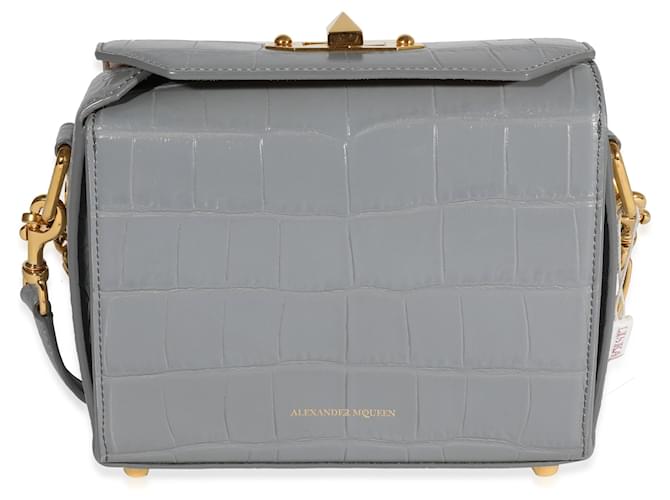 Alexander Mcqueen Gray Crocodile-embossed Calfskin Box Bag 19  Grey Leather  ref.637251