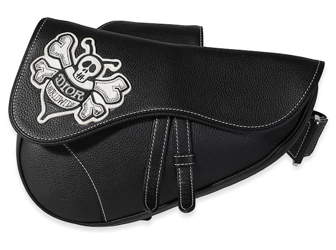 Dior X Stussy Black Grained Leather Saddle Bag  ref.637271