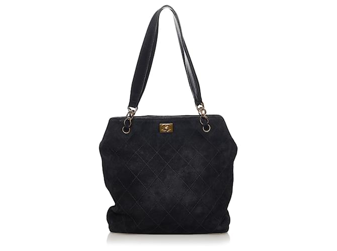Chanel Black Wild Stitch CC Suede Leather Tote Bag  ref.637294