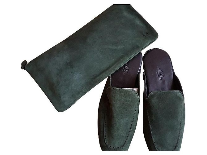 Hermès Suede slipper Dark green