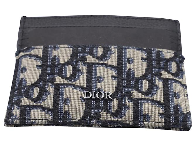 Portacarte Dior Oblique Jacquard in pelle di vitello martellata nera Nero  ref.637457