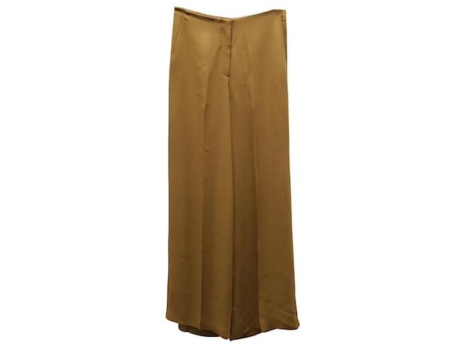 Theory Rye Ridge Wide Leg Pants in Camel Silk Crepe Yellow  ref.637465