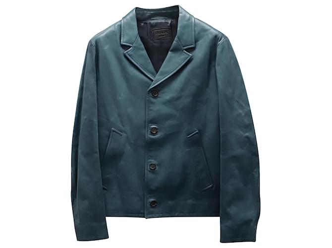 Prada Single-Breasted Jacket in Green Leather  ref.637477