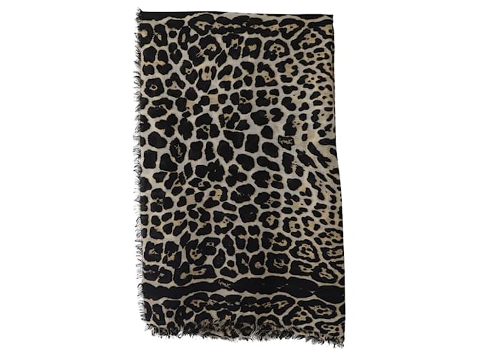 Sciarpa Yves Saint Laurent con stampa leopardata e frange in seta animalier  ref.637491