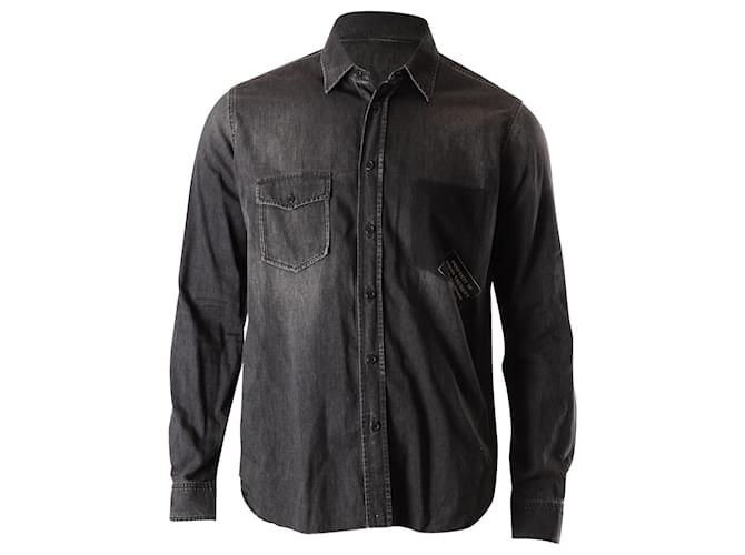 Saint Laurent Hemd mit ausgefranstem Saum und Knopfleiste vorne aus grauem Baumwolldenim Baumwolle  ref.637531