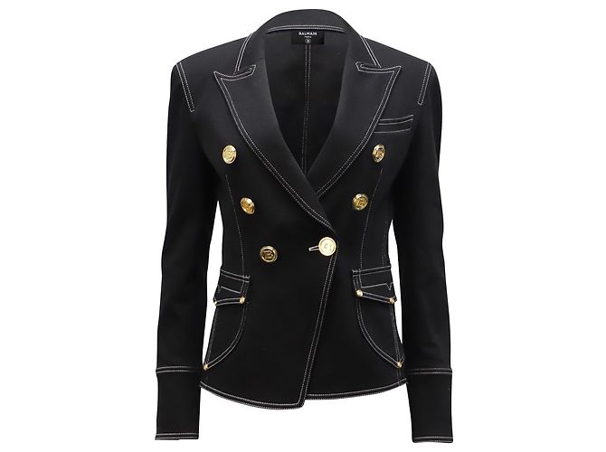 Blazer Balmain foderato in denim di cotone nero impunturato
