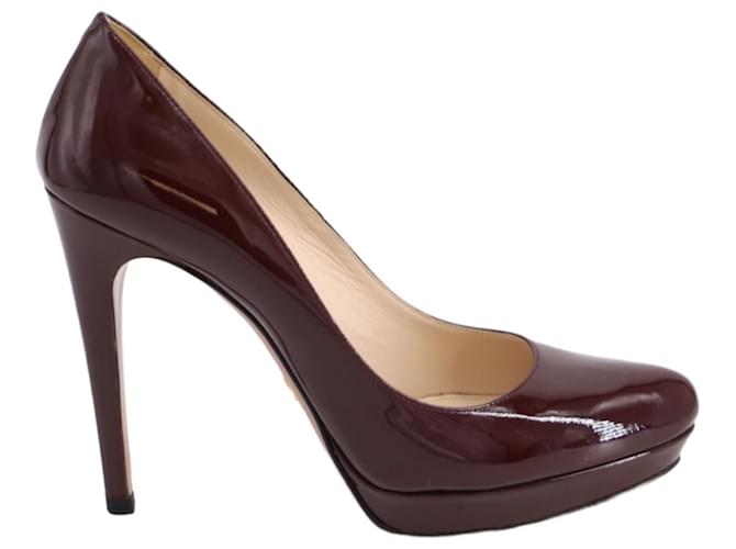Zapatos de Salón con Plataforma Prada en Charol Burdeos Roja Cuero  ref.637559