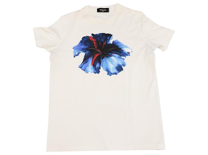 Dsquared2 Graphic Hibiscus Flower Print T-shirt in White Cotton  ref.637562
