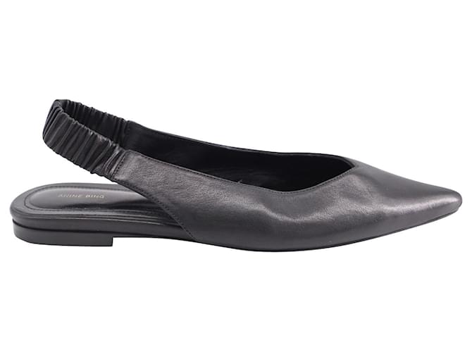 Anine Bing Tara Slingback Pointed Toe Flats in Black Leather ref