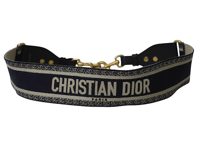 Alça de bolsa de ombro com logo Dior em lona preta Preto  ref.637587