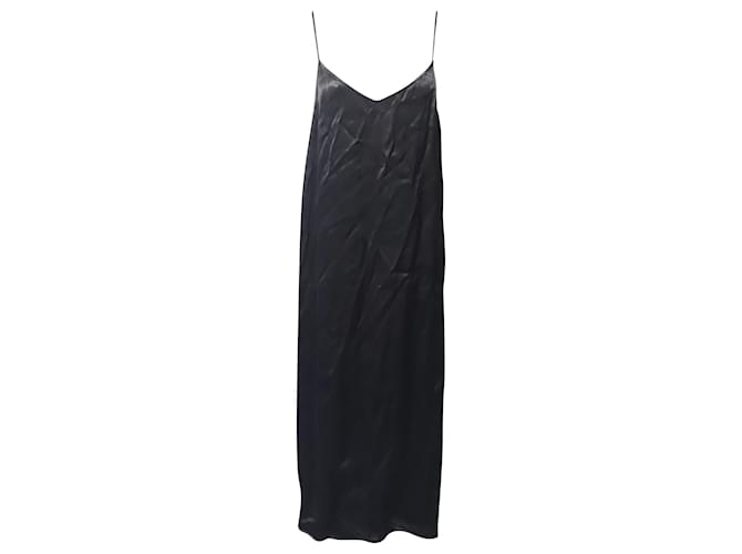 Ganni Kleid mit dünnen Trägern aus schwarzer Viskose Zellulosefaser  ref.637621