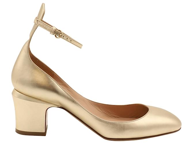 Valentino Tango Ankle Strap Pumps in Gold Leather Golden  ref.637689