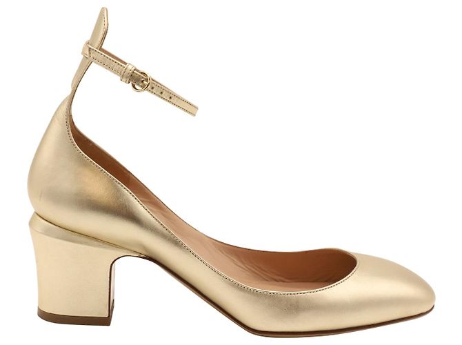 Valentino Tango Ankle Strap Pumps in Gold Leather
