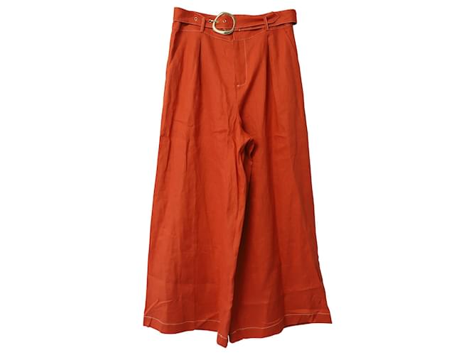 Staud Eris Wide Leg Pants with Belt in Orange Linen  ref.637694