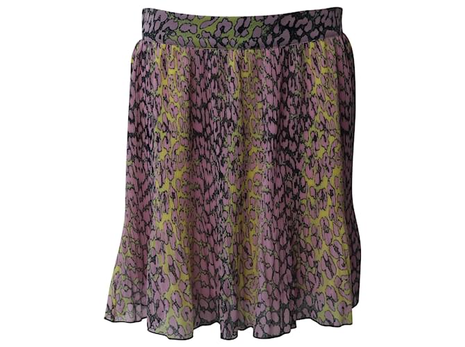 Ganni Leopard Print Pleated Crepe Skirt in Multicolor Polyester Multiple colors  ref.637735