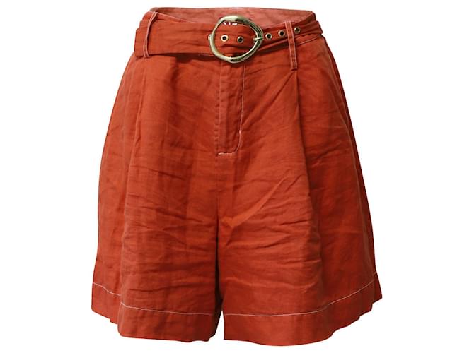 Staud Helios Shorts mit Gürtel aus orangefarbenem Leinen  ref.637745
