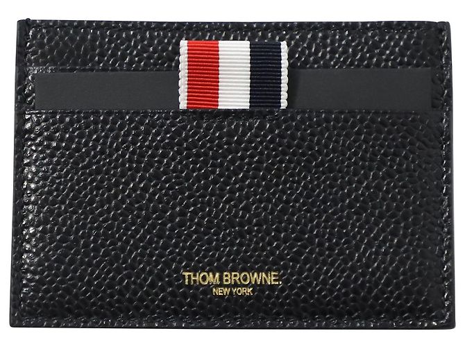 Thom Browne Card Holder with Note Compartment in Black Leather