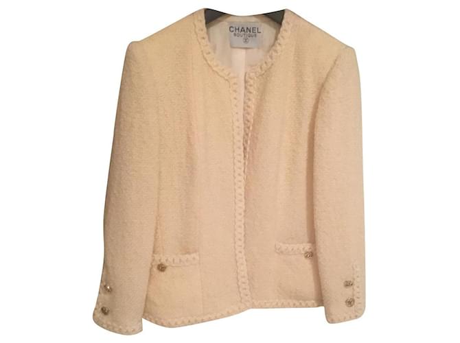 Chanel Jacke Creme Wolle  ref.638119