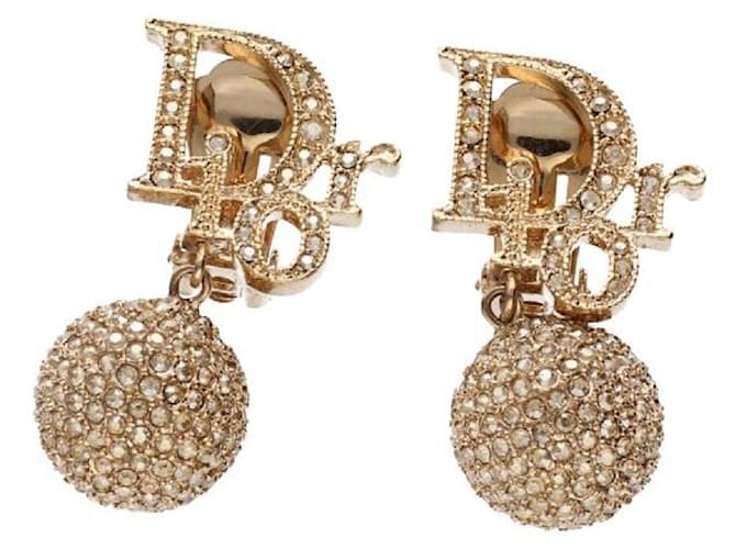 Dior/C.Dior Rhinestone Logo Ball Earrings Gold Kabukiya Gold