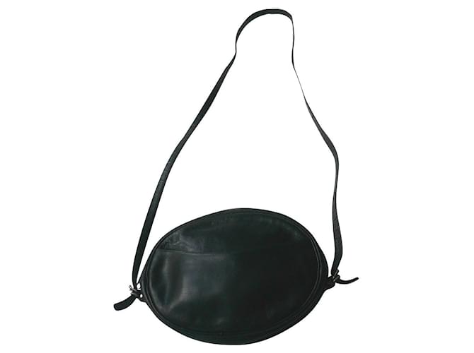 LA BAGAGERIE bolso pequeño Oval todo cuero negro satchel Muy buen estado  ref.638295