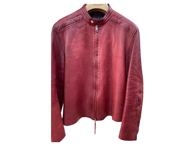 Marmont Gucci Motorcycle leather jacket by TOM Ford Dark red  ref.638345