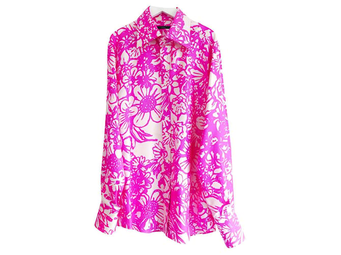 Vintage Gucci x Tom Ford SS02 Camisa de seda floral rosa  ref.638379