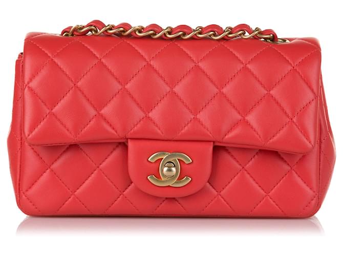 Chanel Red Classic Lambskin Leather Single Flap Bag  ref.638503