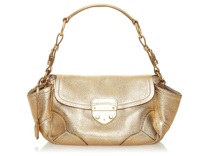 Prada Gold Sound Lock Leather Shoulder Bag Golden Pony-style calfskin  ref.638530