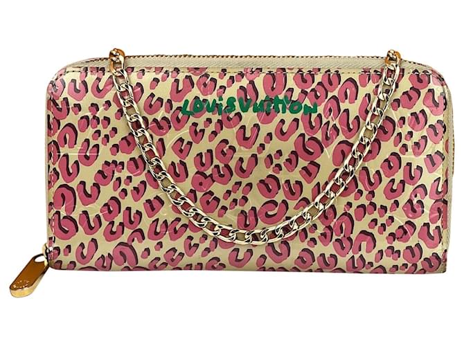 Louis Vuitton Wallet Zippy Stephan Sprouse Vernis Leopard W/Added Chain Crossbody Pre Owned