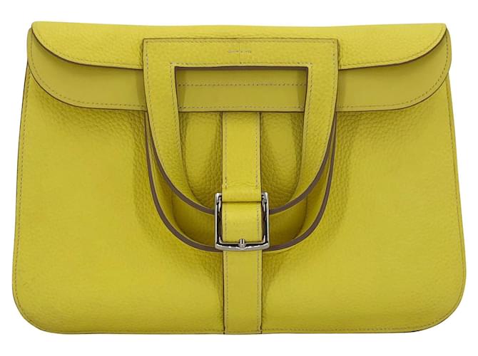 Hermès Hermes Halzan 31 bolsa em couro TC amarelo fluro  ref.639115
