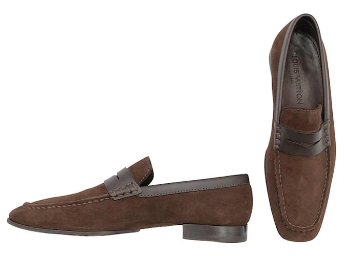 Louis Vuitton loafers in brown suede with leather trim  ref.639124