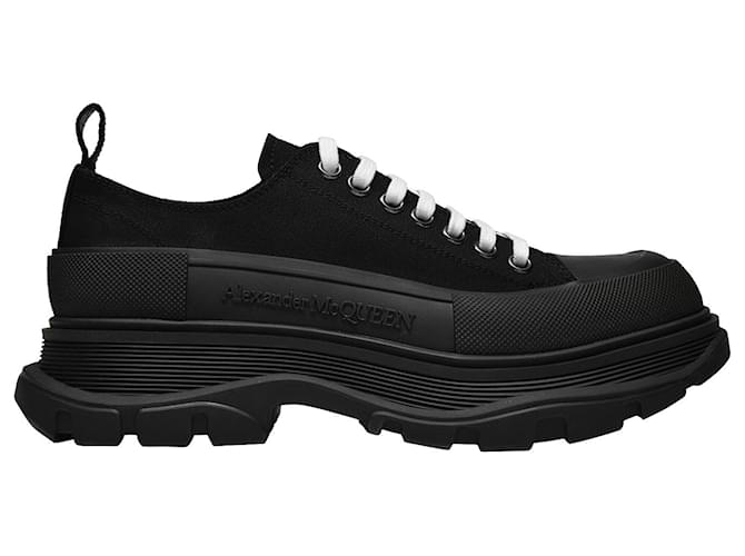 Alexander Mcqueen Tread Slick Low Sneakers aus schwarzem Segeltuch Leder  ref.639168