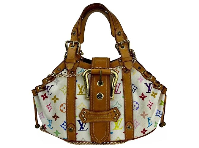 Louis Vuitton Sac à main Blanc Monogram Multicolore Theda Gm Canvas Bag Added Chain Cuir  ref.639176