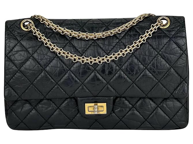 Chanel Bag 2.55 Reissue 226 Flap Quilted Aged Black calf leather Shoulder Bag C17   ref.639206