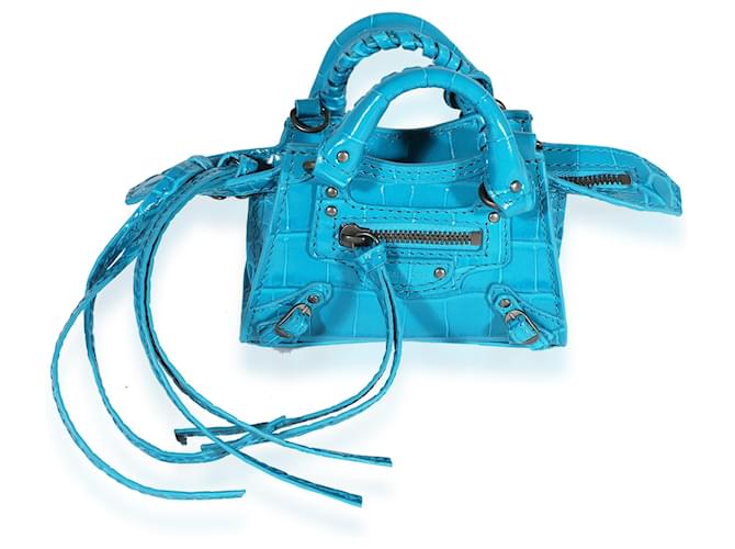 Balenciaga Bright Blue Crocodile-embossed Neo Classic Super Nano Bag   ref.639237